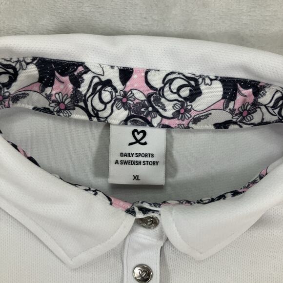 Daily Sports Womens Golf Shirt Long Sleeve Snaps Floral Trim Activewear SZ XL - Picture 5 of 11